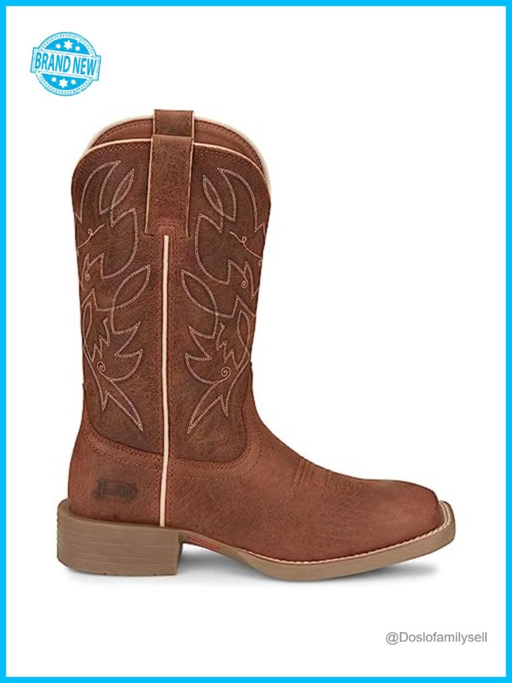 Justin Halter Western Boots Full Grain Leather Square Toe Mid-Calf